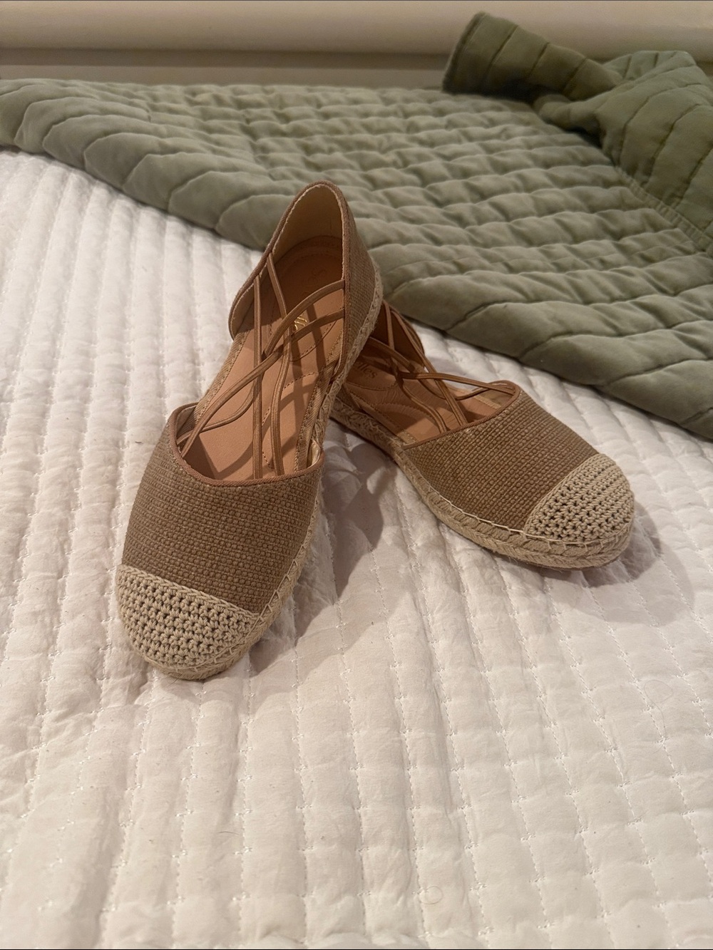 Seychelles Woven Tan Espadrille Flats with elastic Straps